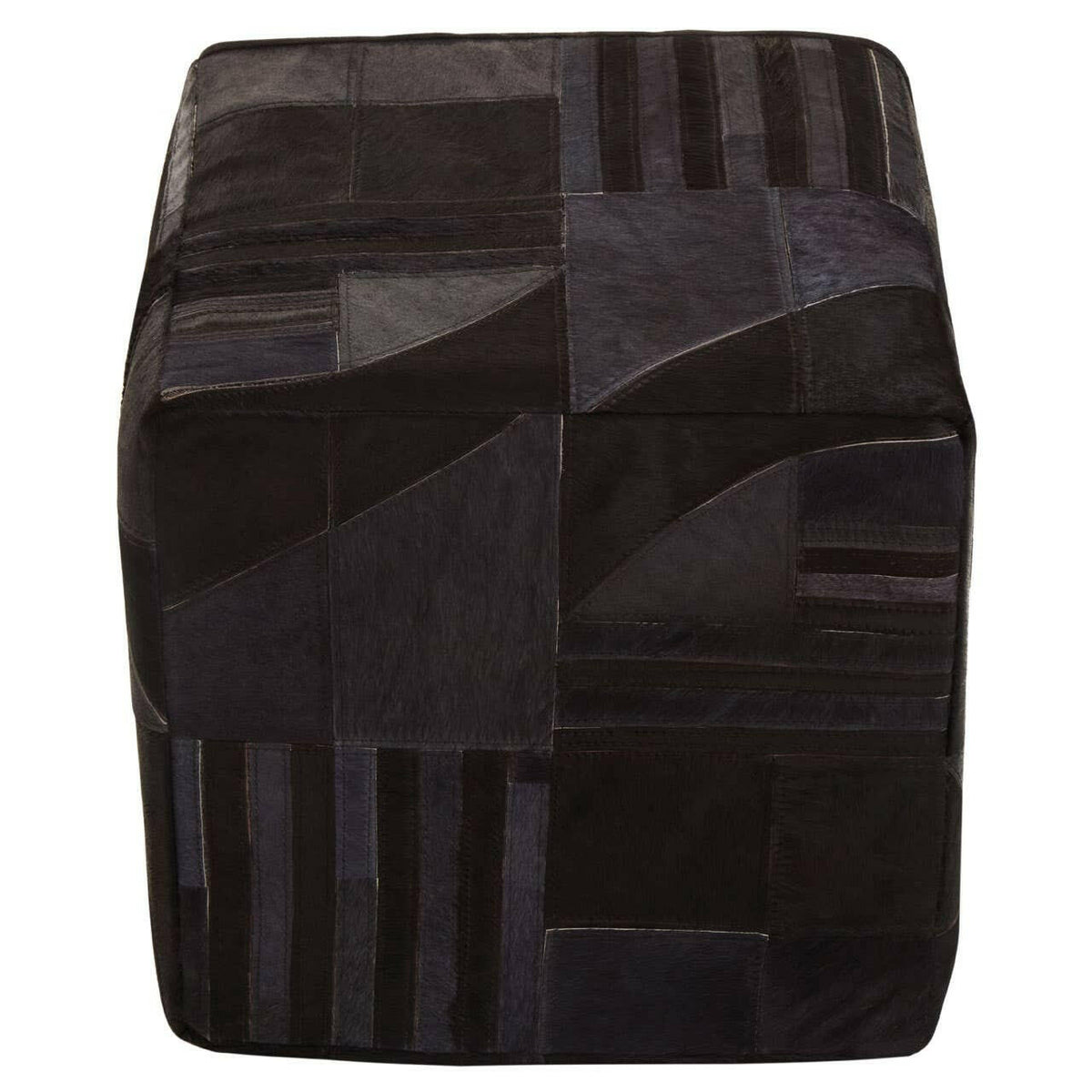 Safira Black And Grey Leather Pouffe.