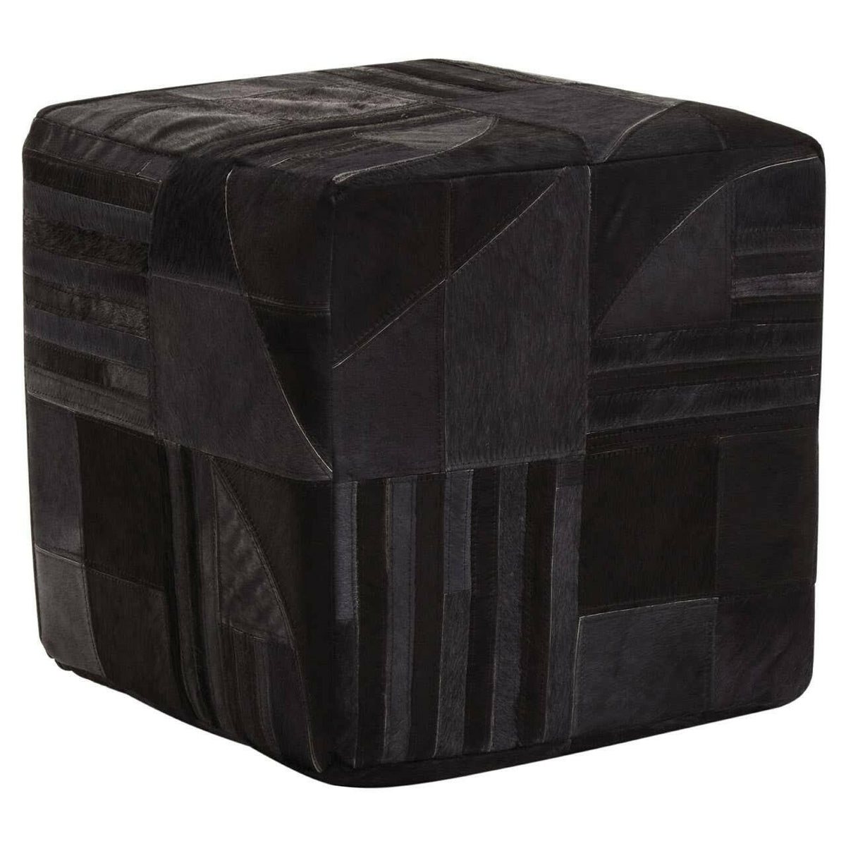 Safira Black And Grey Leather Pouffe.