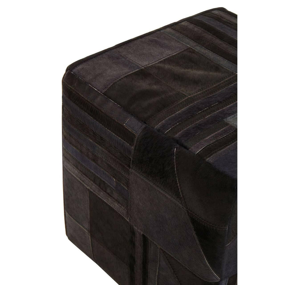 Safira Black And Grey Leather Pouffe.