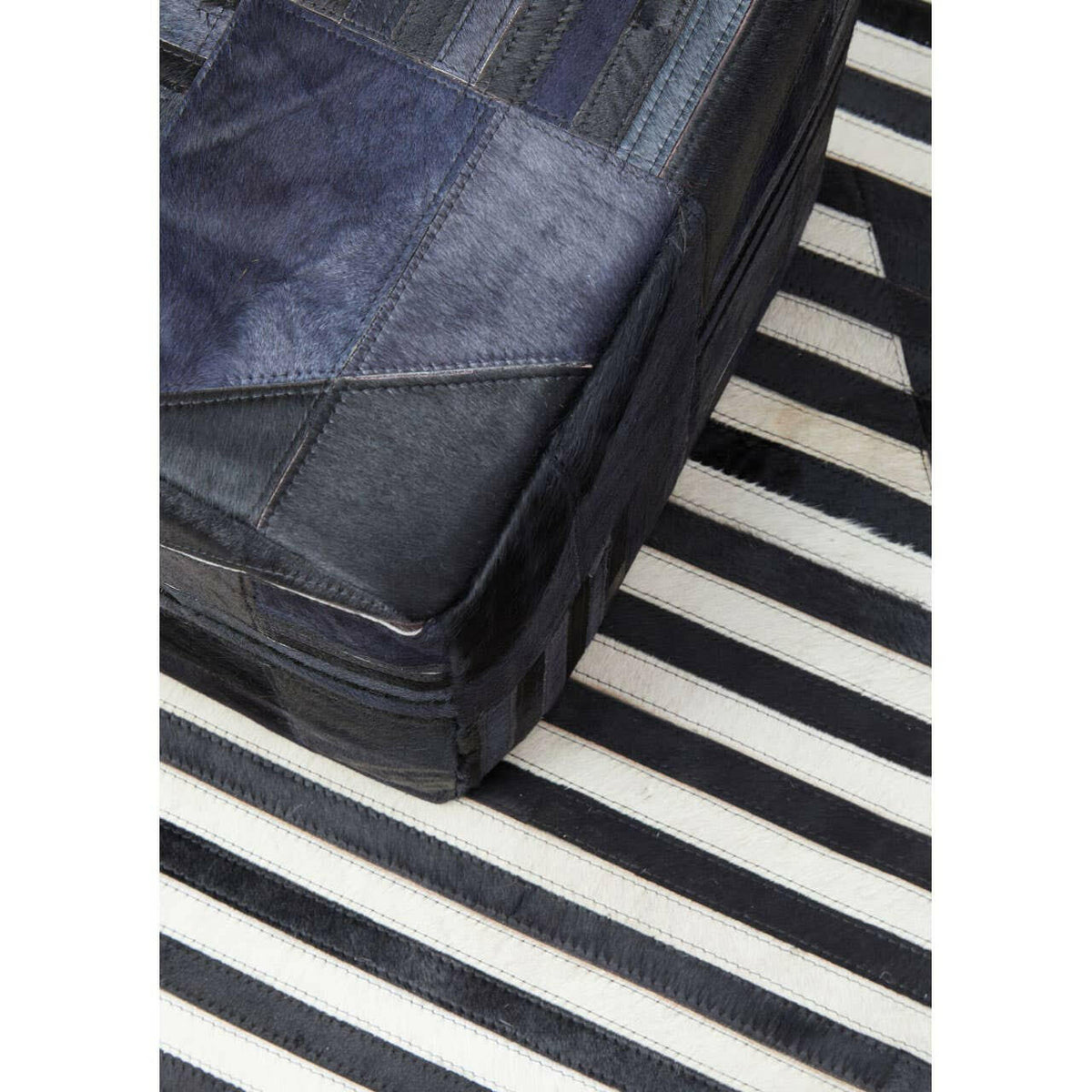 Safira Black And Grey Leather Pouffe.