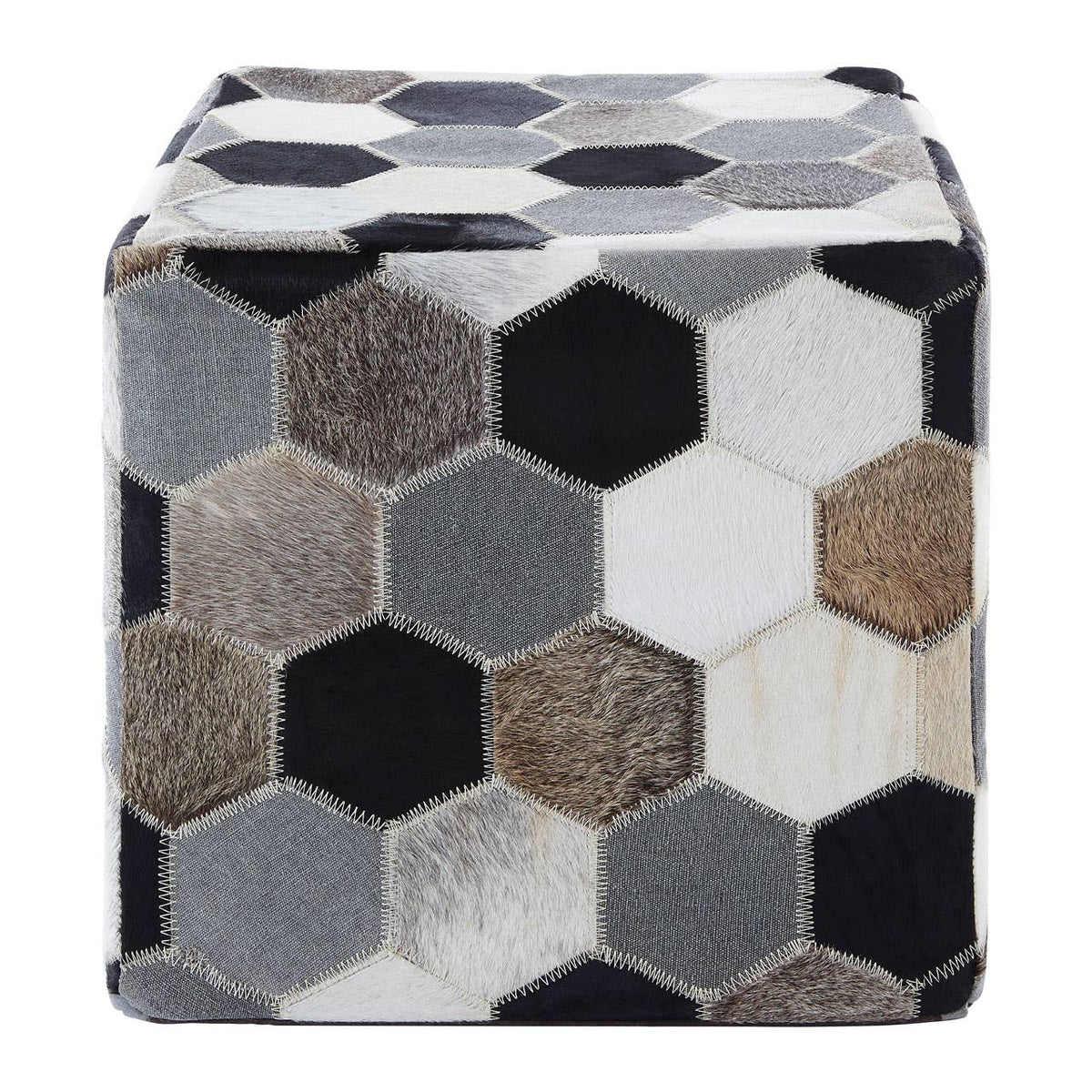 Safira Black / White / Grey Patchwork Pouffe.