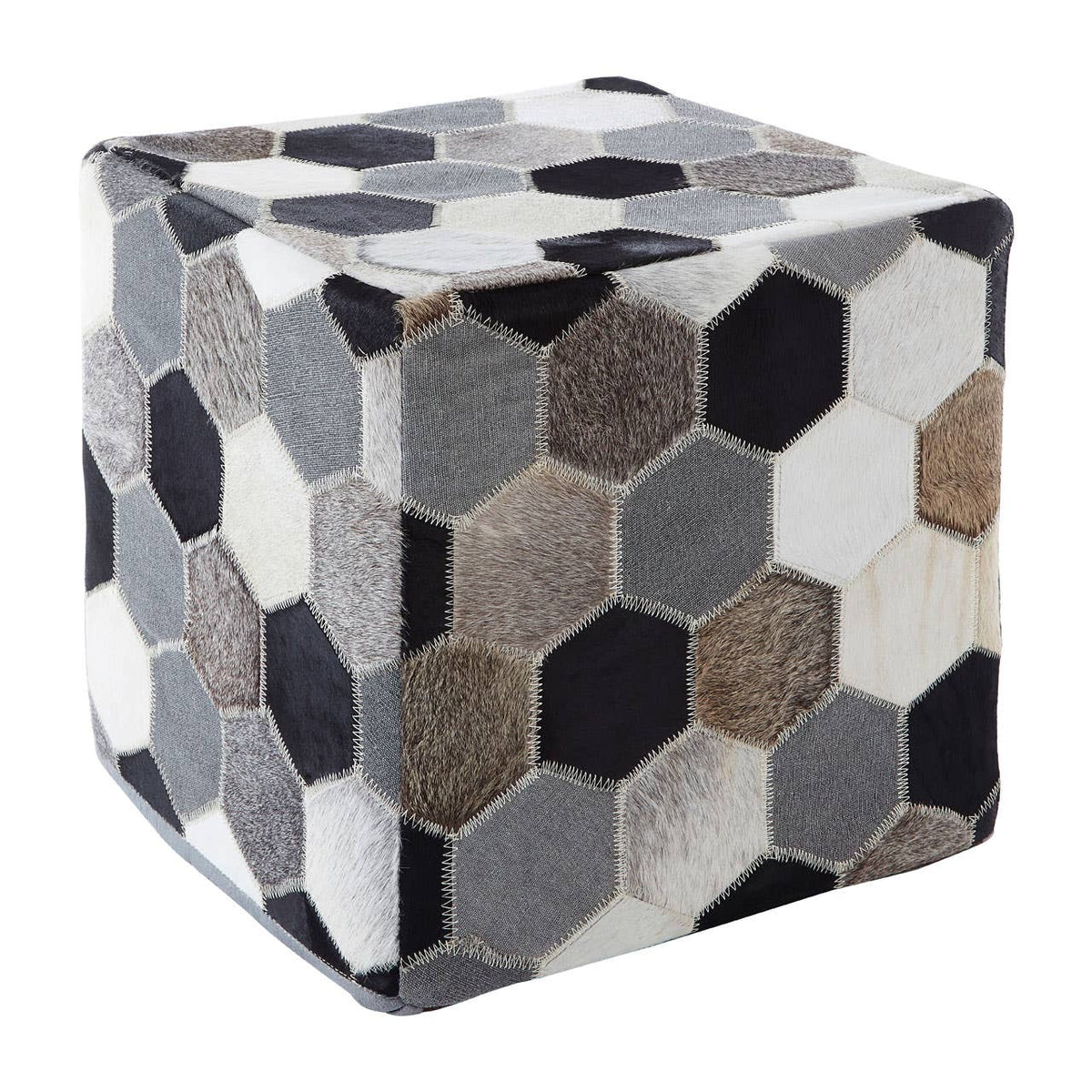 Safira Black / White / Grey Patchwork Pouffe.