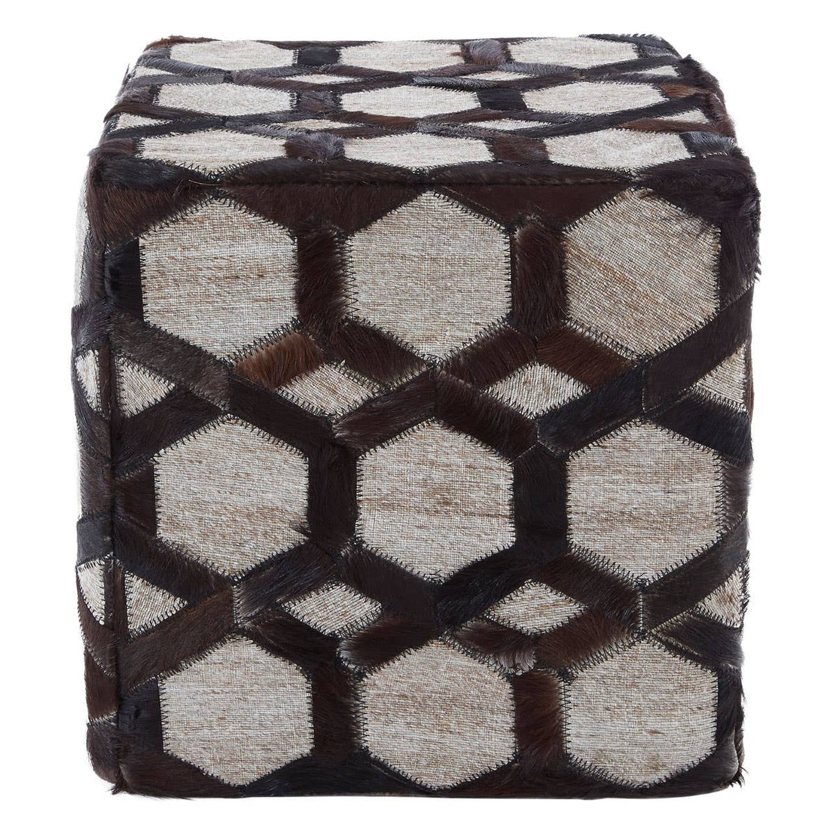 Safira Genuine Grey Leather Pouffe.