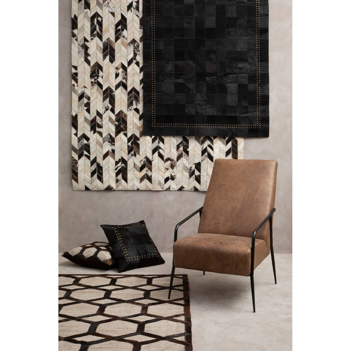 Safira Large Black Patchwork Rug.