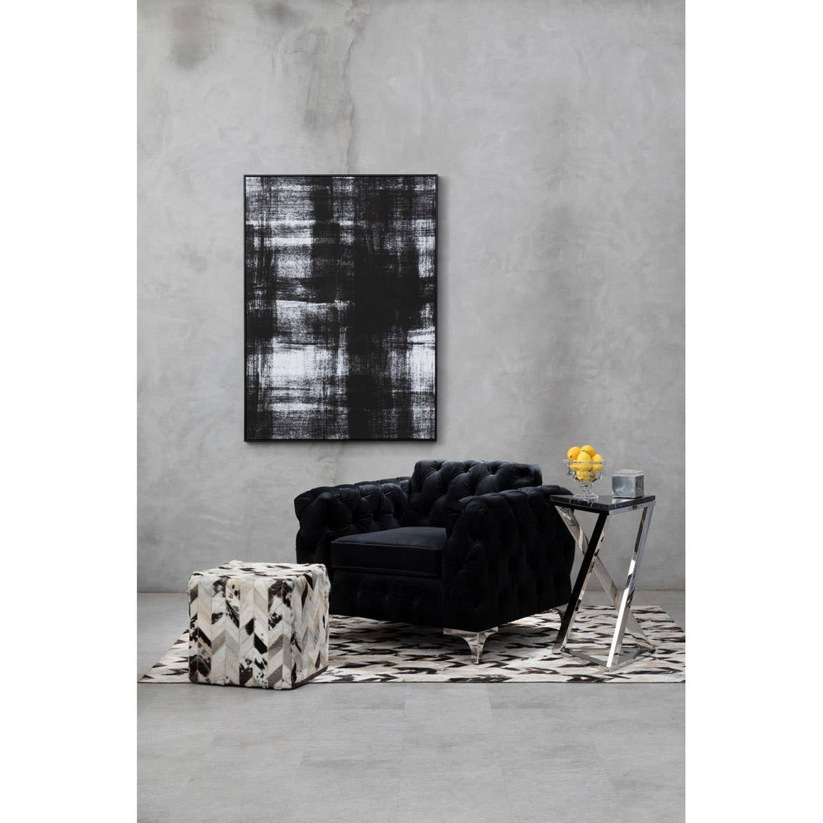 Safira Large Black / White Patchwork Rug.