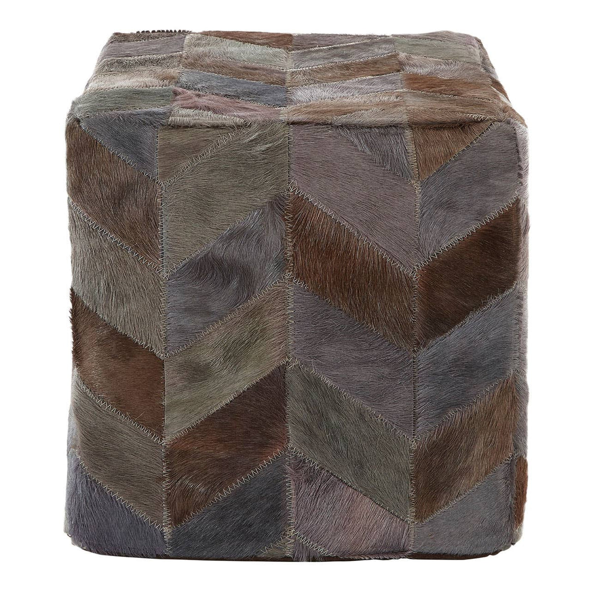 Safira Light Grey Patchwork Pouffe.
