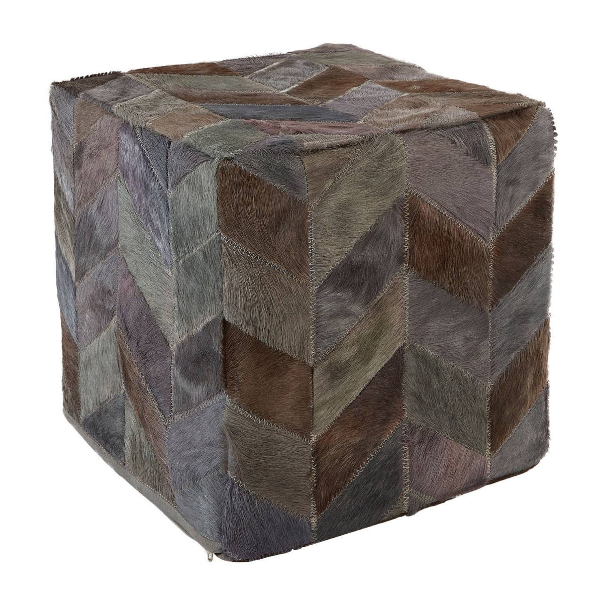 Safira Light Grey Patchwork Pouffe.