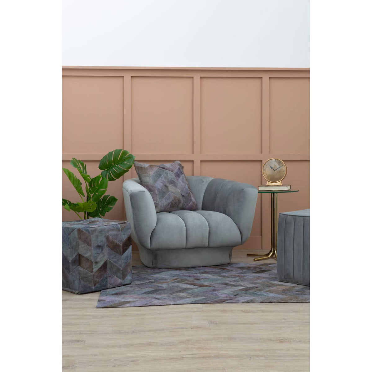 Safira Light Grey Patchwork Pouffe.