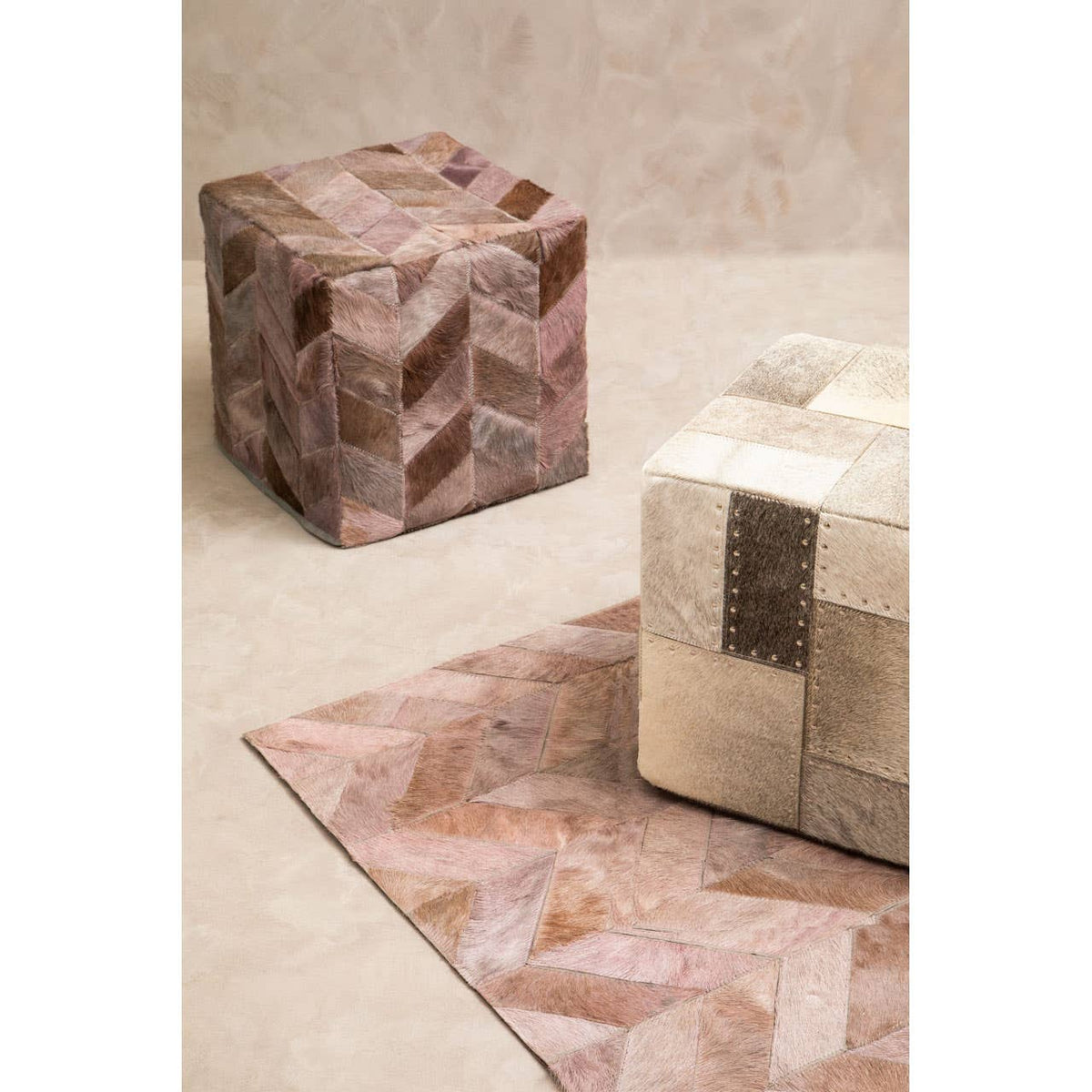 Safira Light Grey Patchwork Pouffe.