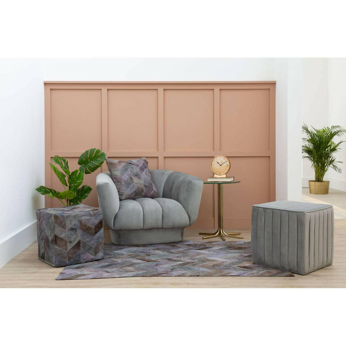 Safira Light Grey Patchwork Rug.