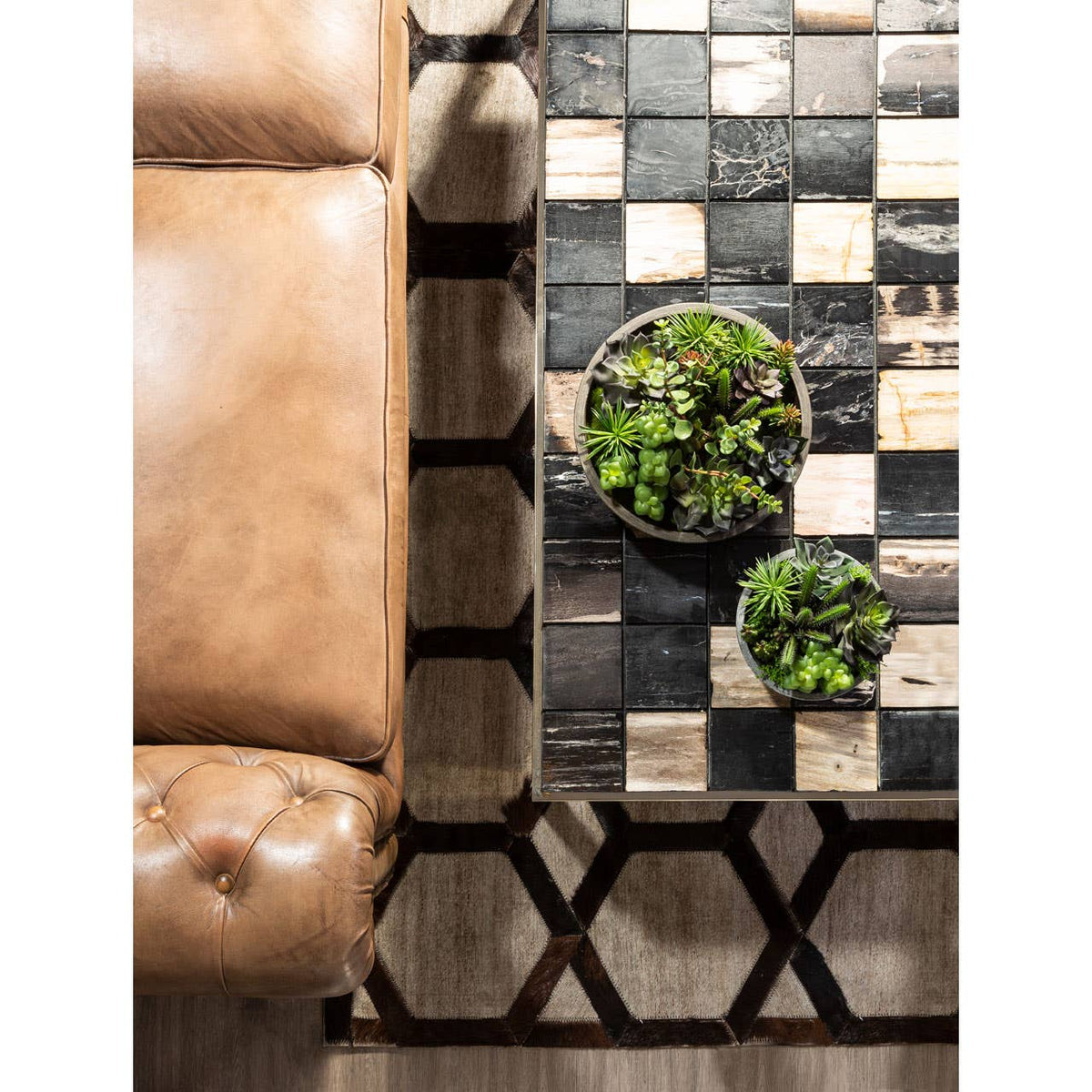 Safira Small Black Patchwork Rug.