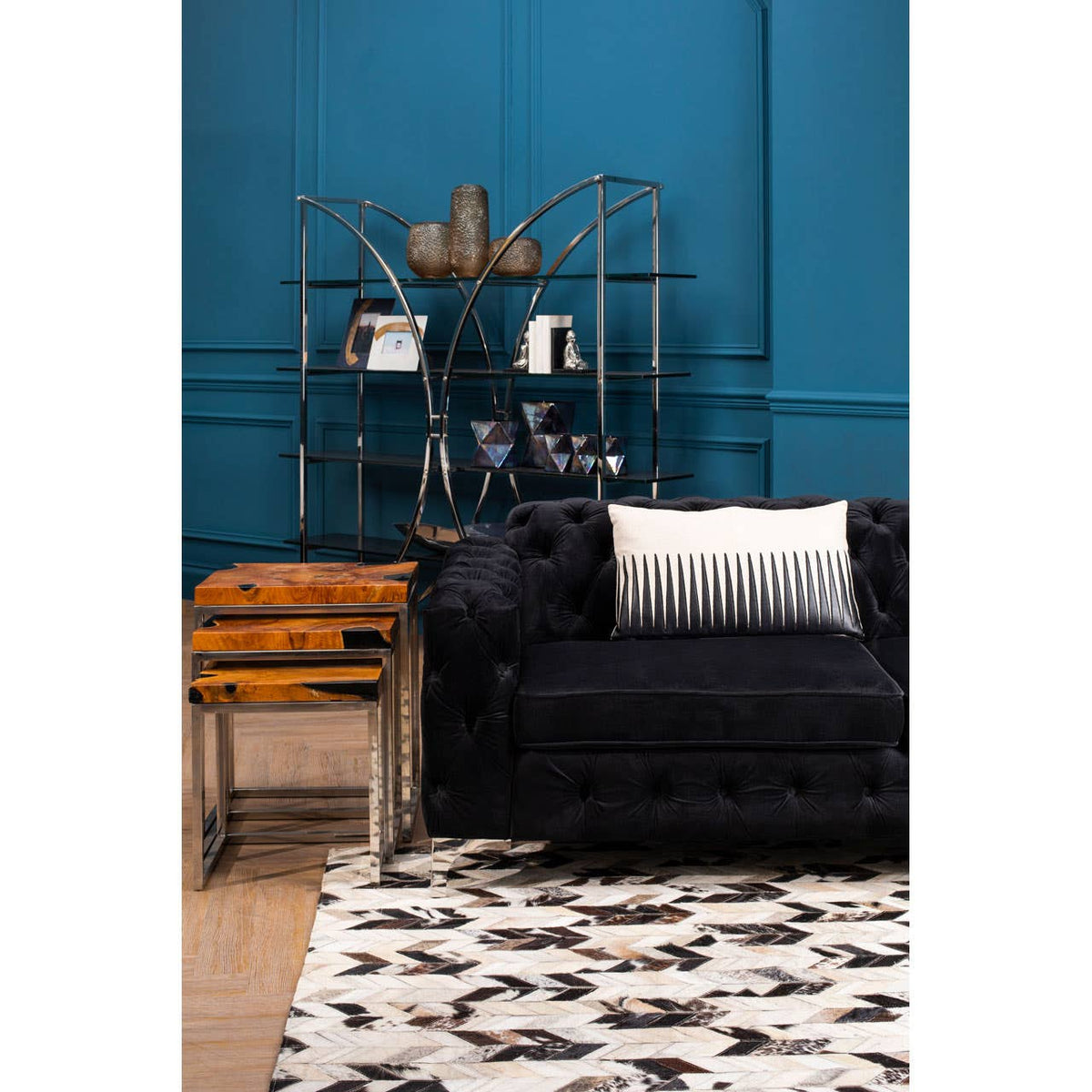 Safira Small Black / White Patchwork Rug.