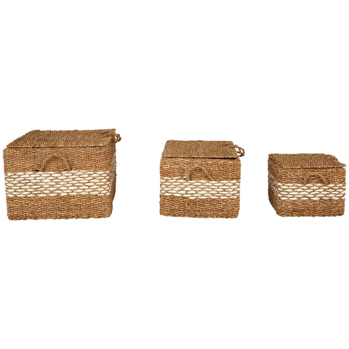 Set Of 3 Rectangular Seagrass Baskets.