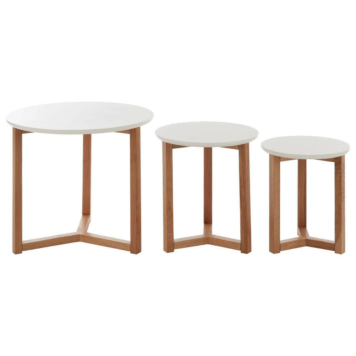 Set Of 3 Side Tables With White Tops.