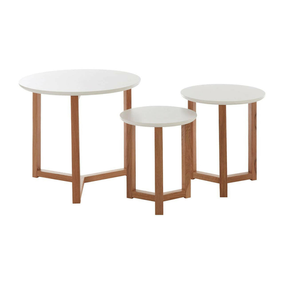 Set Of 3 Side Tables With White Tops.