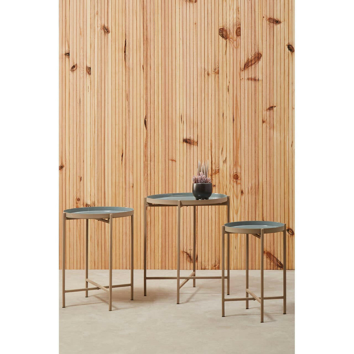 Set Of Three Side Table With Cross Legs.