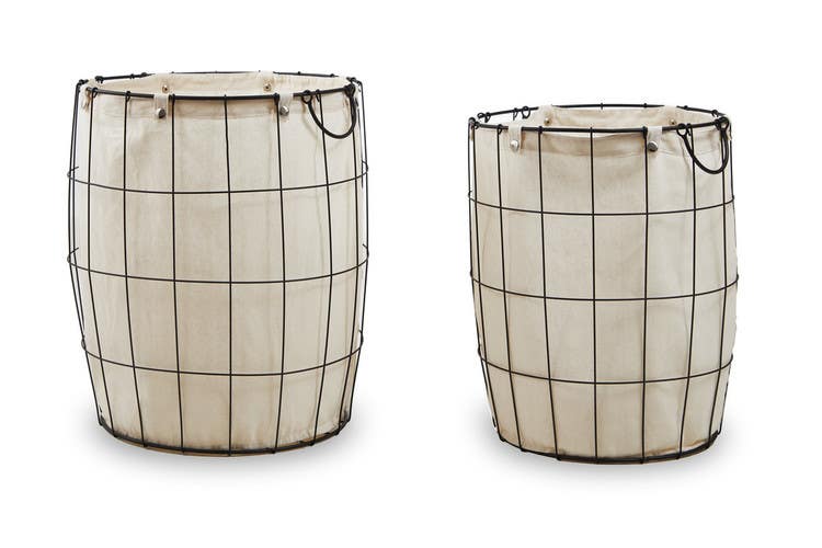 Set Of Two Matte Black Laundry Baskets.