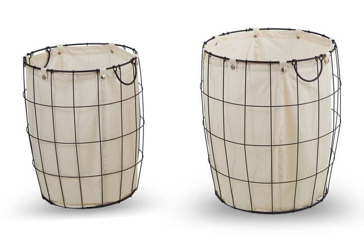 Set Of Two Matte Black Laundry Baskets.