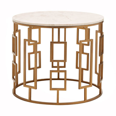 Noosa & Co. Living Shalimar White Marble Top Side Table with Gold Finish Base House of Isabella UK