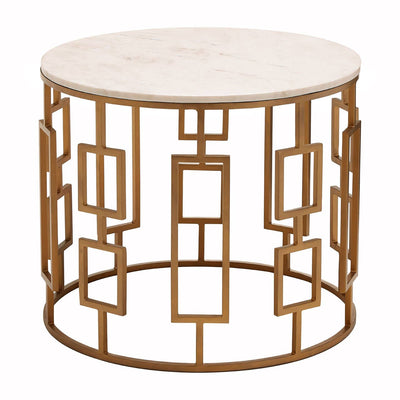 Noosa & Co. Living Shalimar White Marble Top Side Table with Gold Finish Base House of Isabella UK