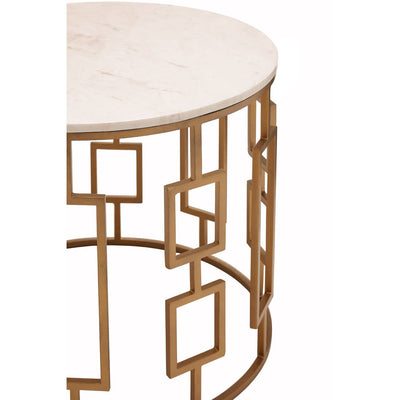 Noosa & Co. Living Shalimar White Marble Top Side Table with Gold Finish Base House of Isabella UK