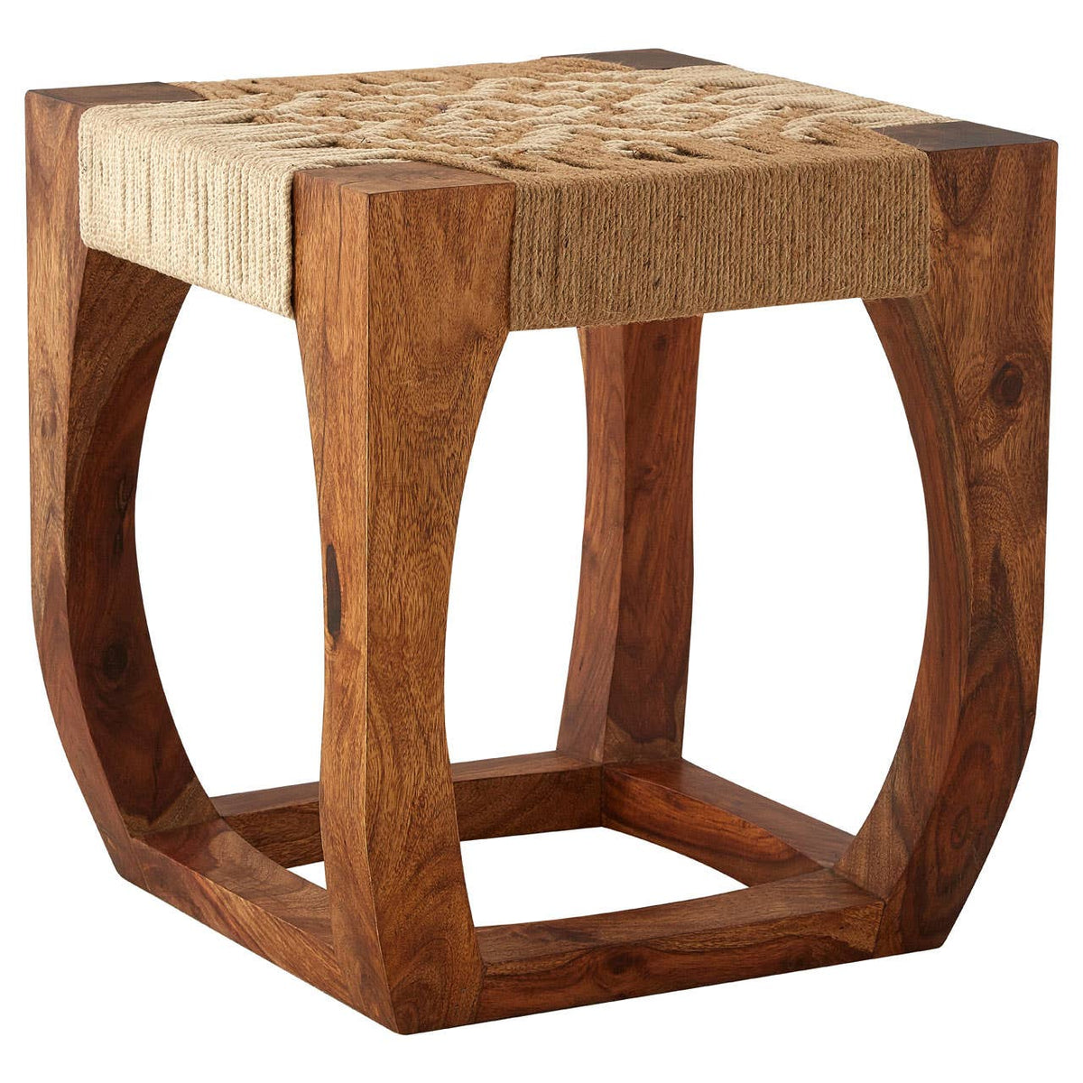 Sheesham Wood And Jute Boho Stool.