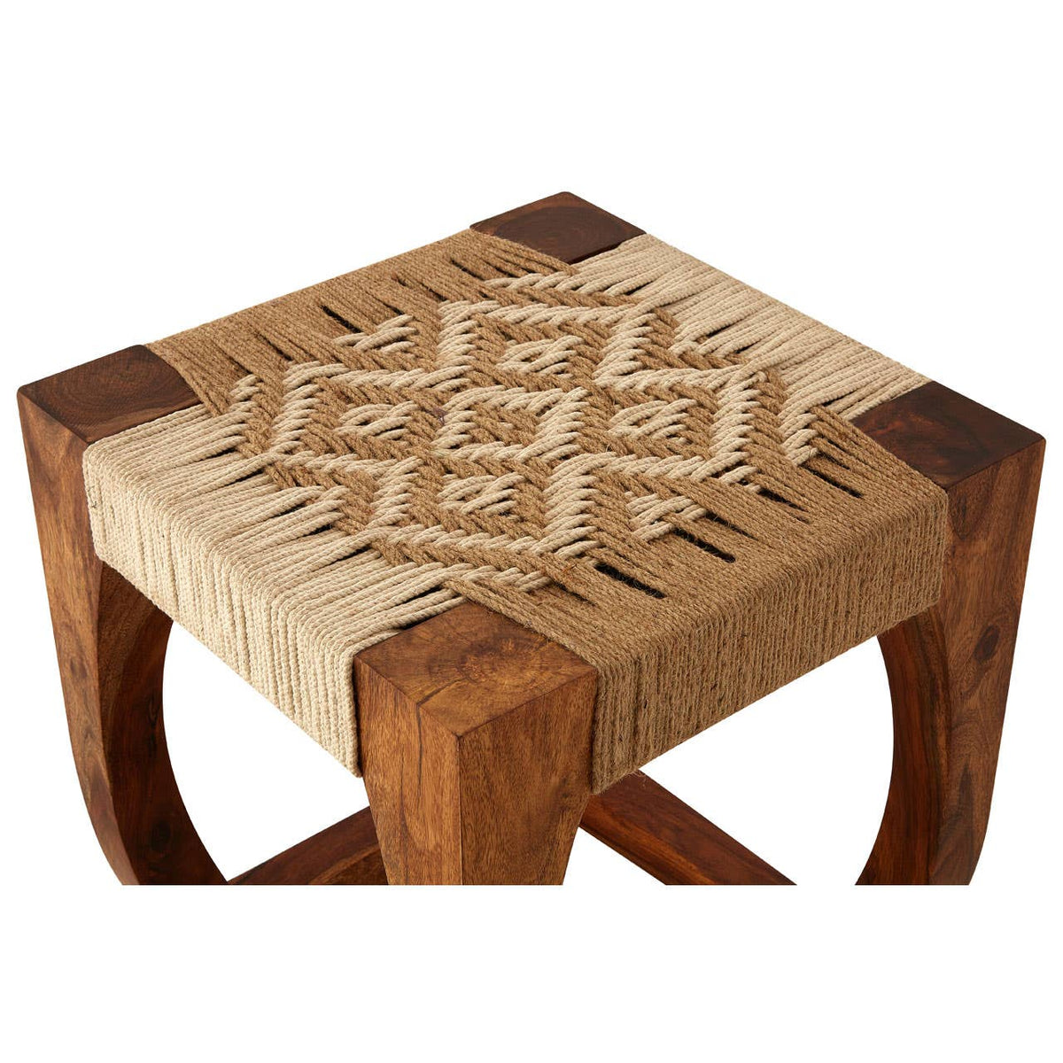 Sheesham Wood And Jute Boho Stool.