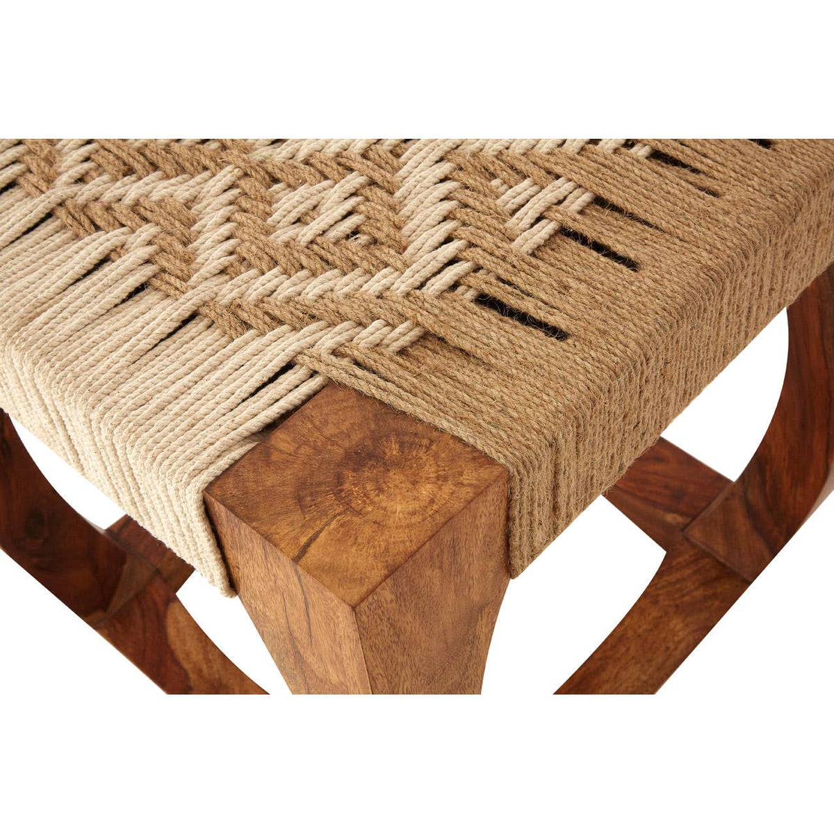 Sheesham Wood And Jute Boho Stool.