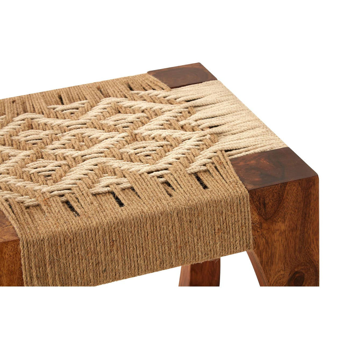 Sheesham Wood And Jute Boho Stool.