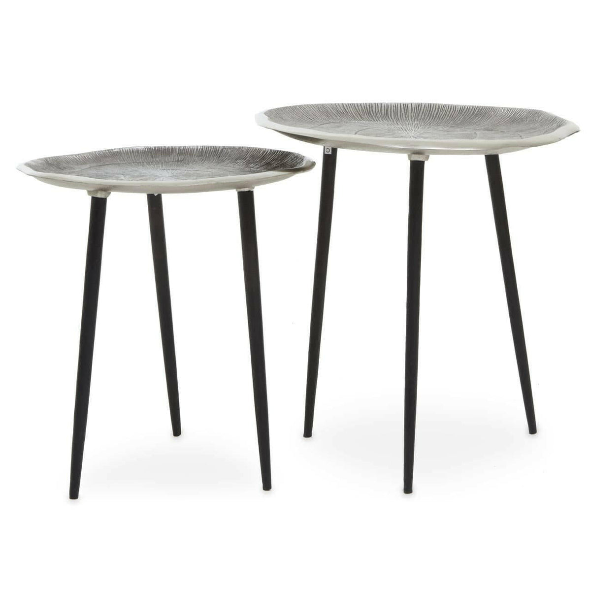 Silva Set Of Two Oak Effect Silver Top Side Tables.