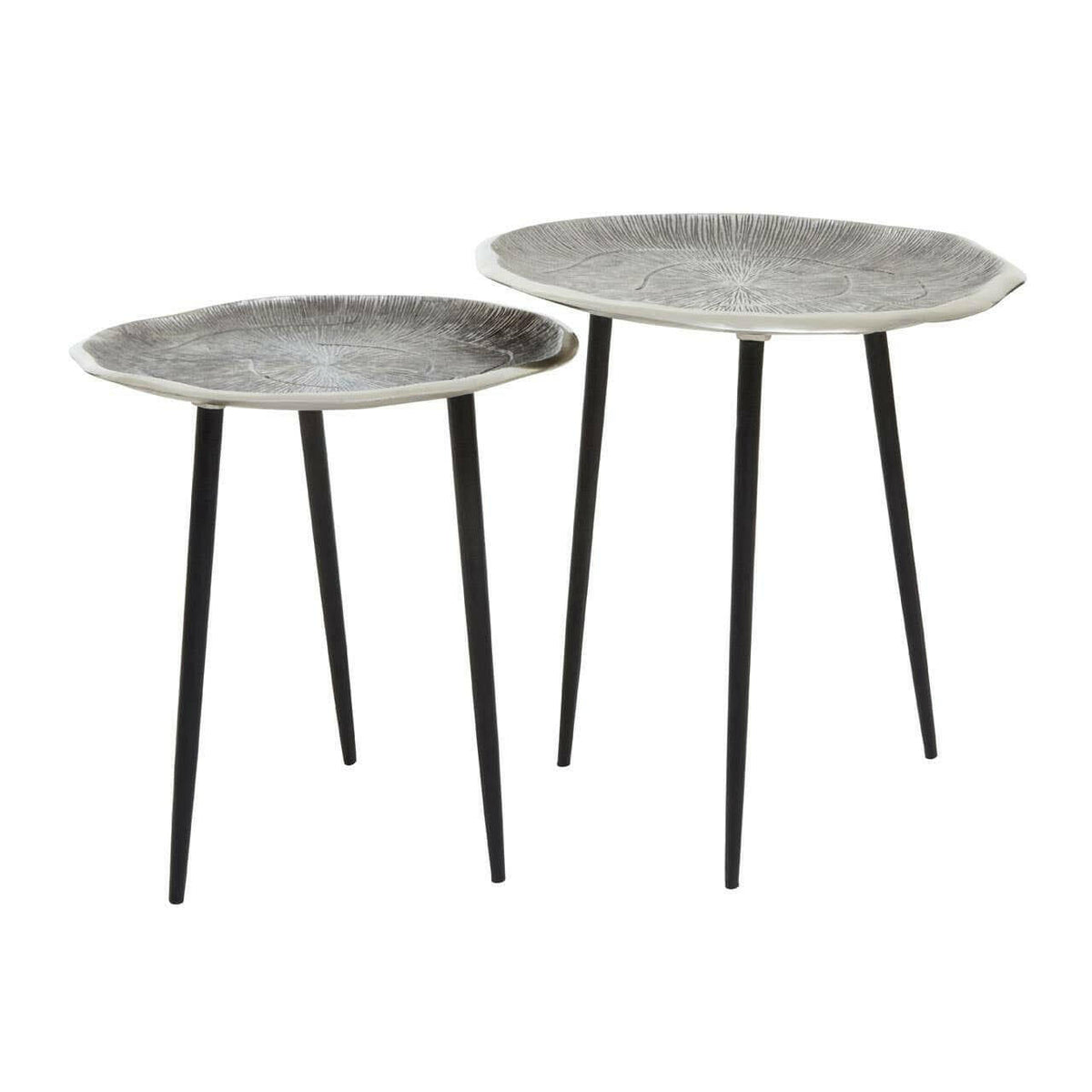 Silva Set Of Two Oak Effect Silver Top Side Tables.