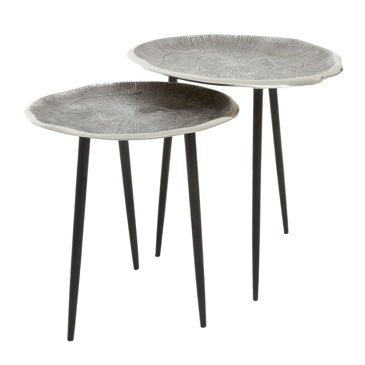 Silva Set Of Two Oak Effect Silver Top Side Tables.