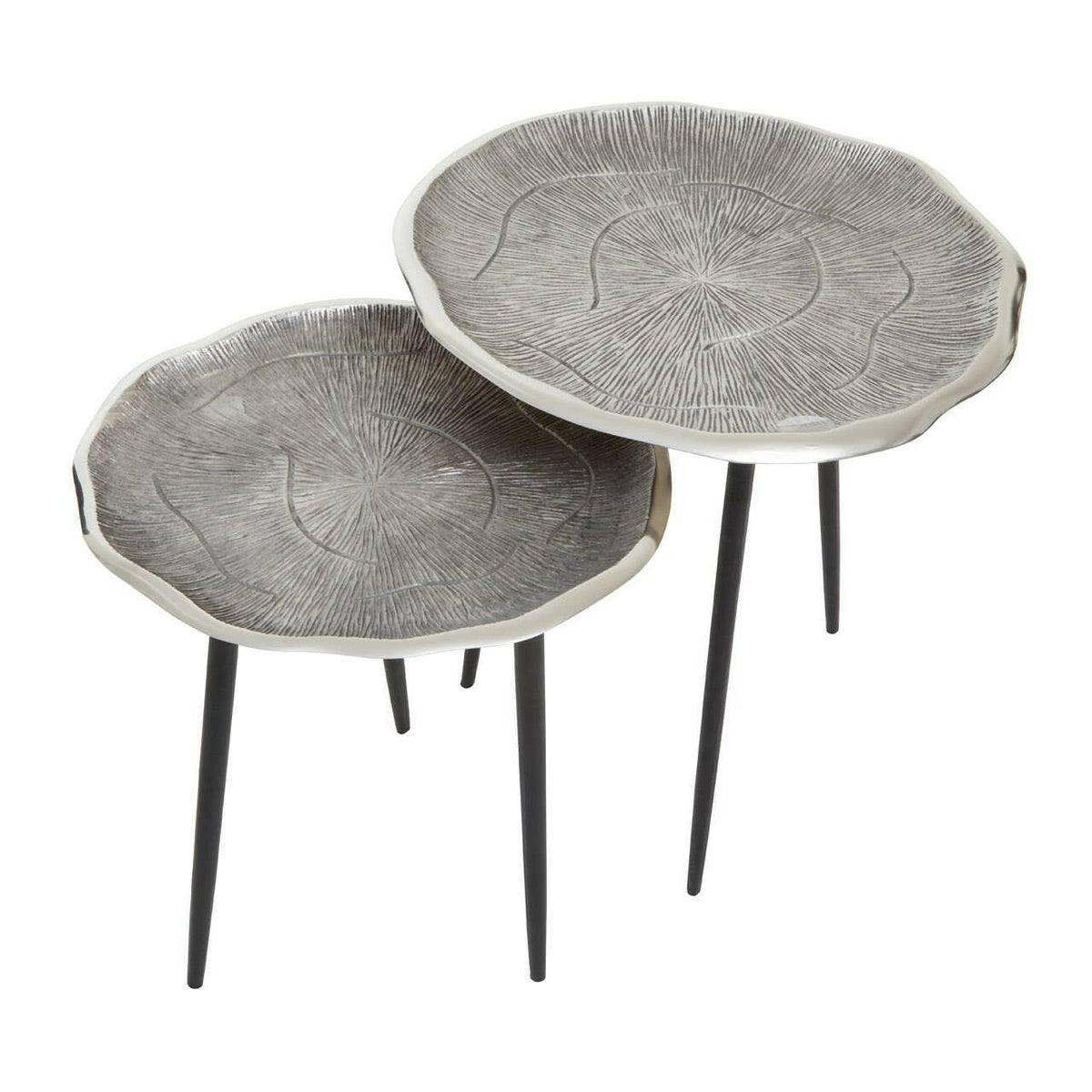 Silva Set Of Two Oak Effect Silver Top Side Tables.