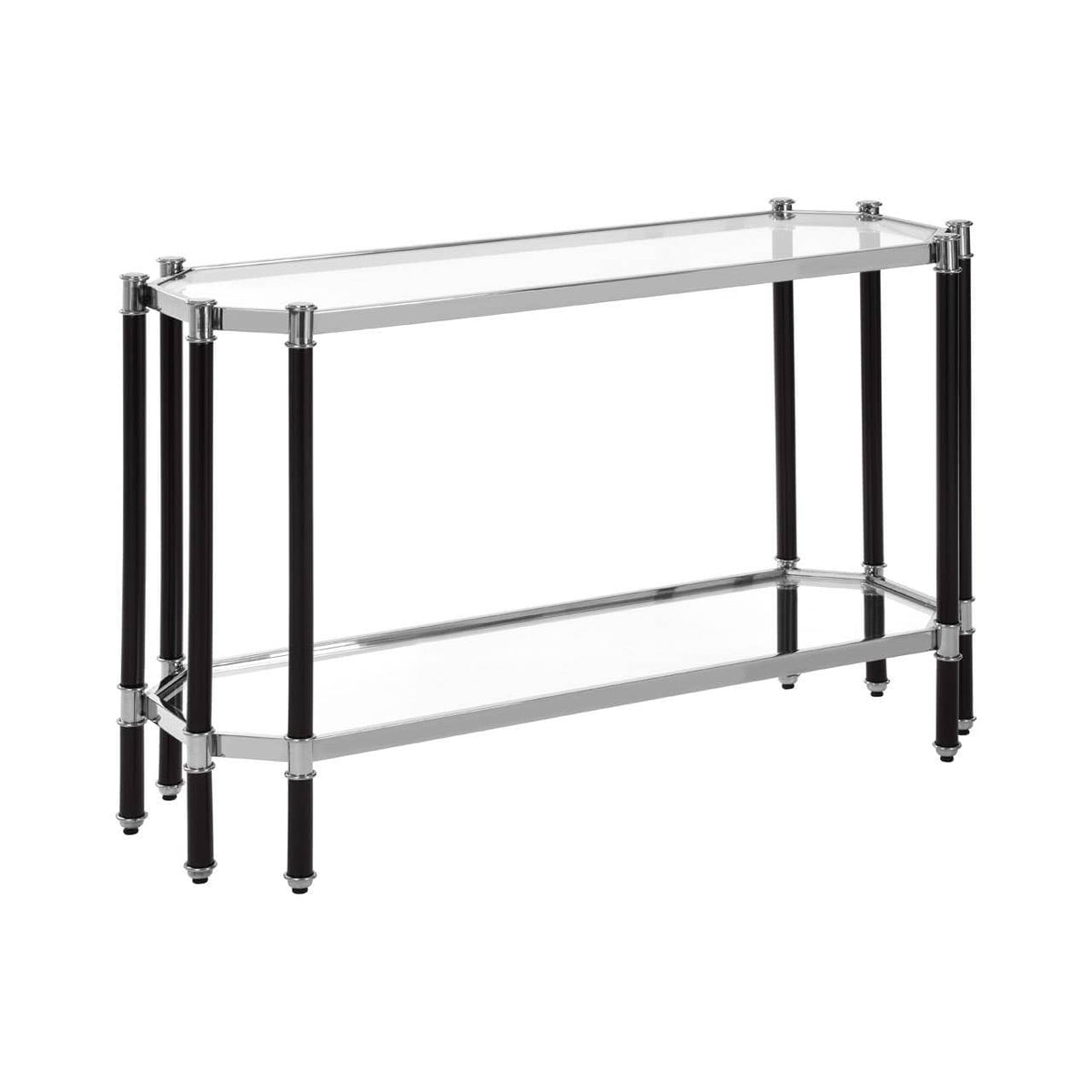 Silver Metal  Console Table with Blacl Lefs.