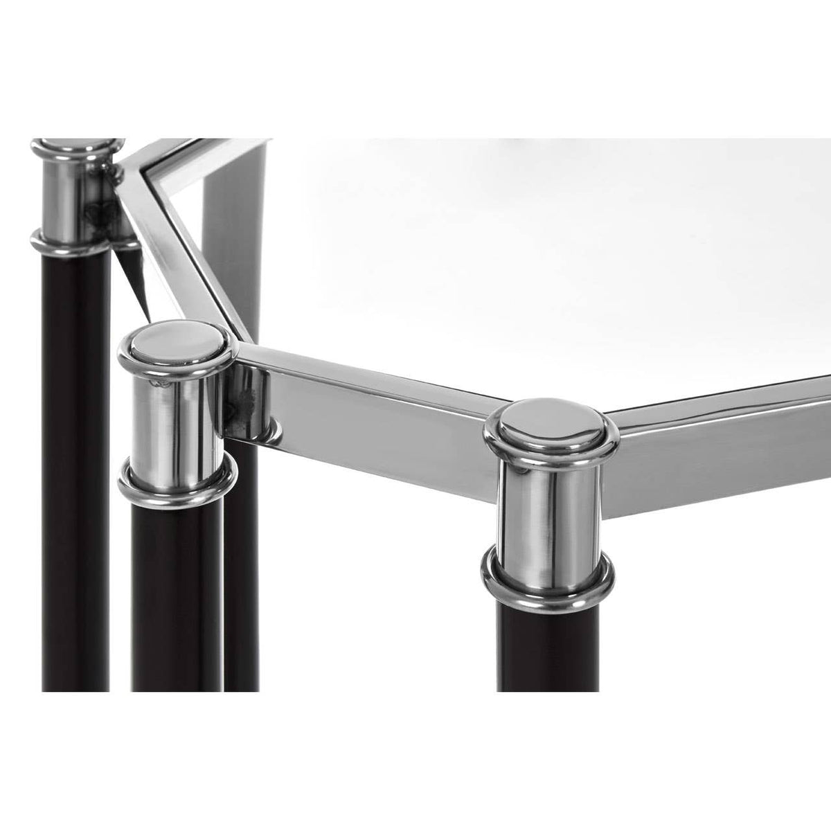 Silver Metal  Console Table with Blacl Lefs.