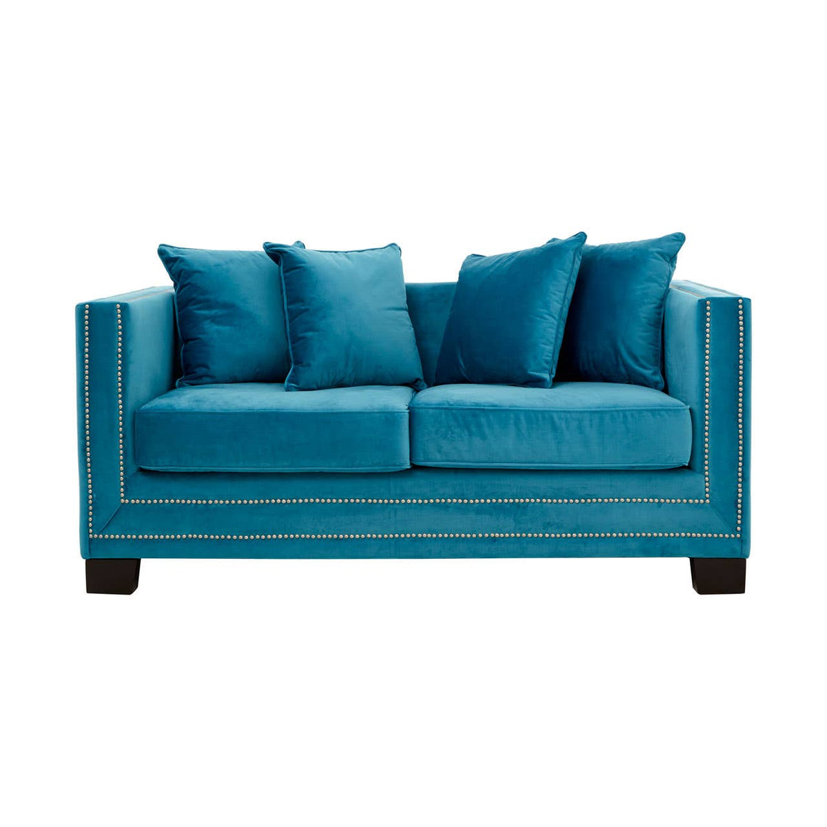 Sofia 2 Seater Cyan Blue Velvet Sofa.