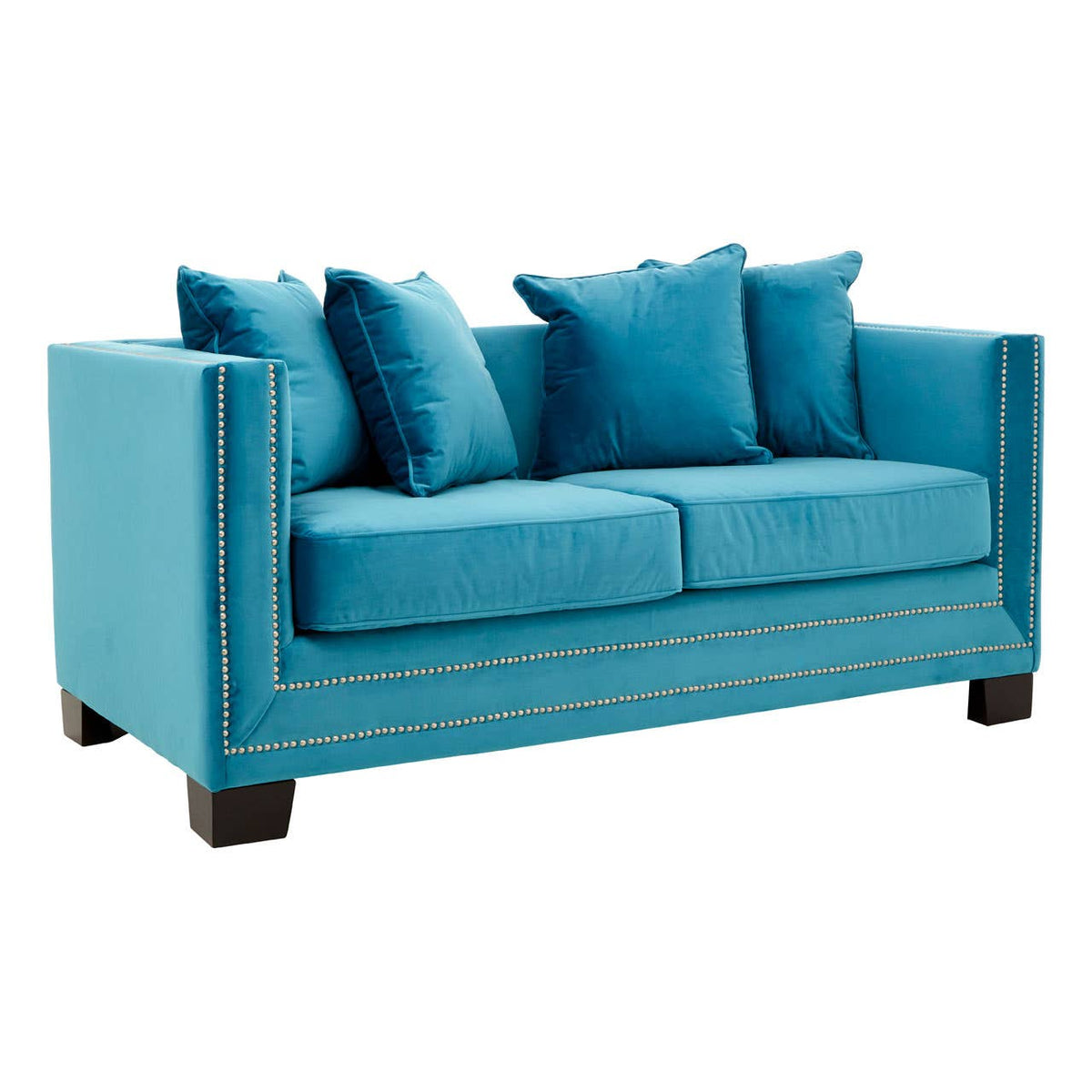 Sofia 2 Seater Cyan Blue Velvet Sofa.