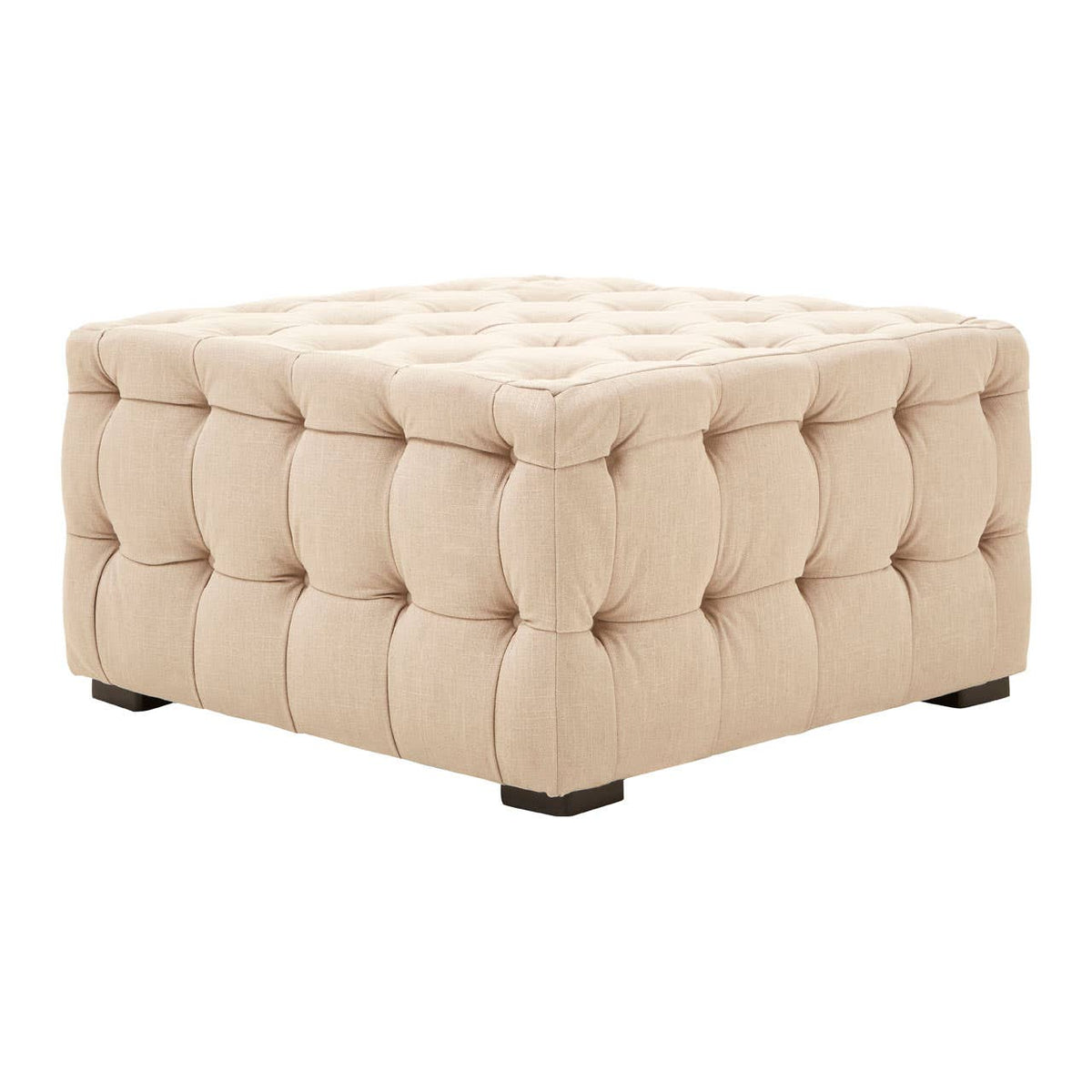Stella Beige Linen Button Tufted Footstool.