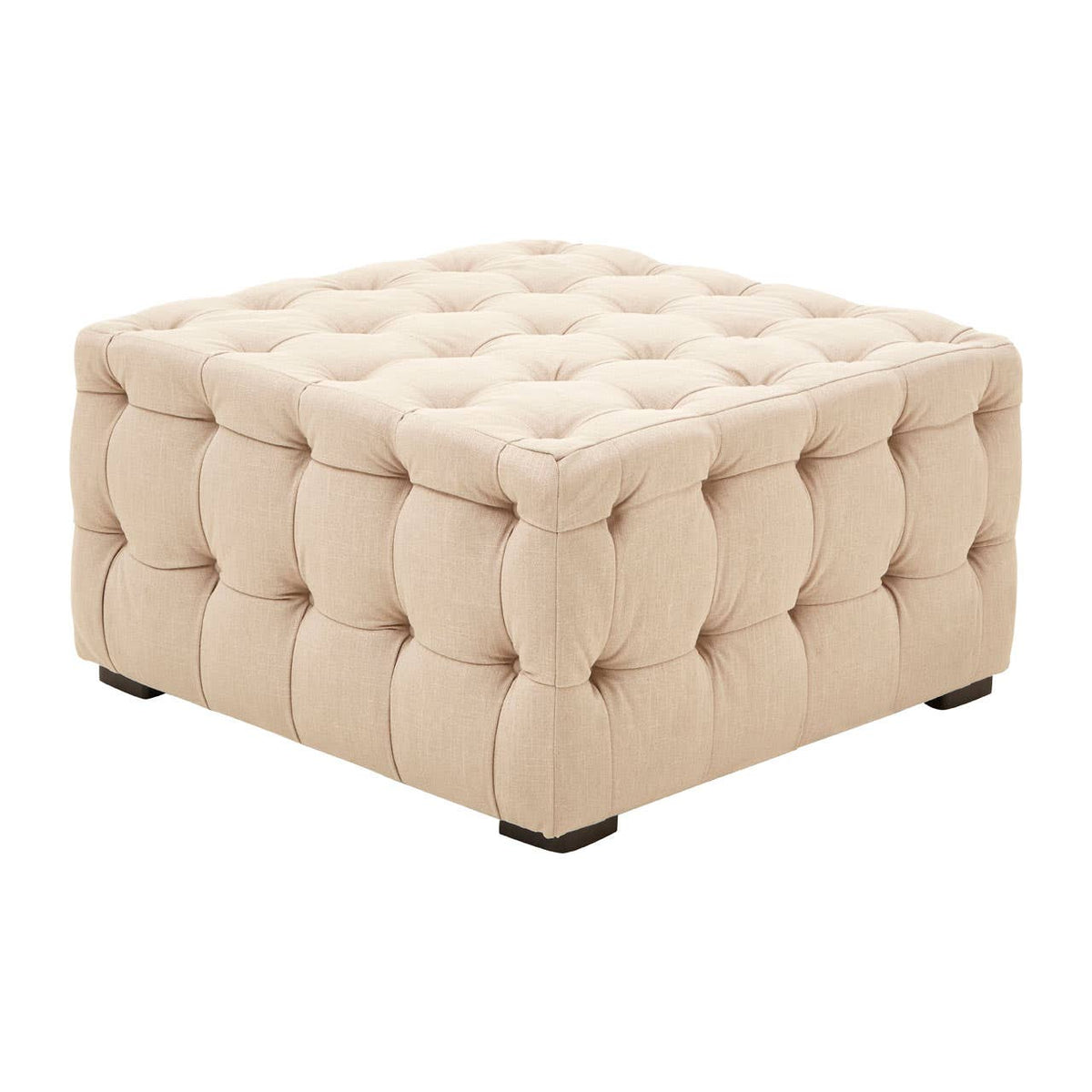 Stella Beige Linen Button Tufted Footstool.