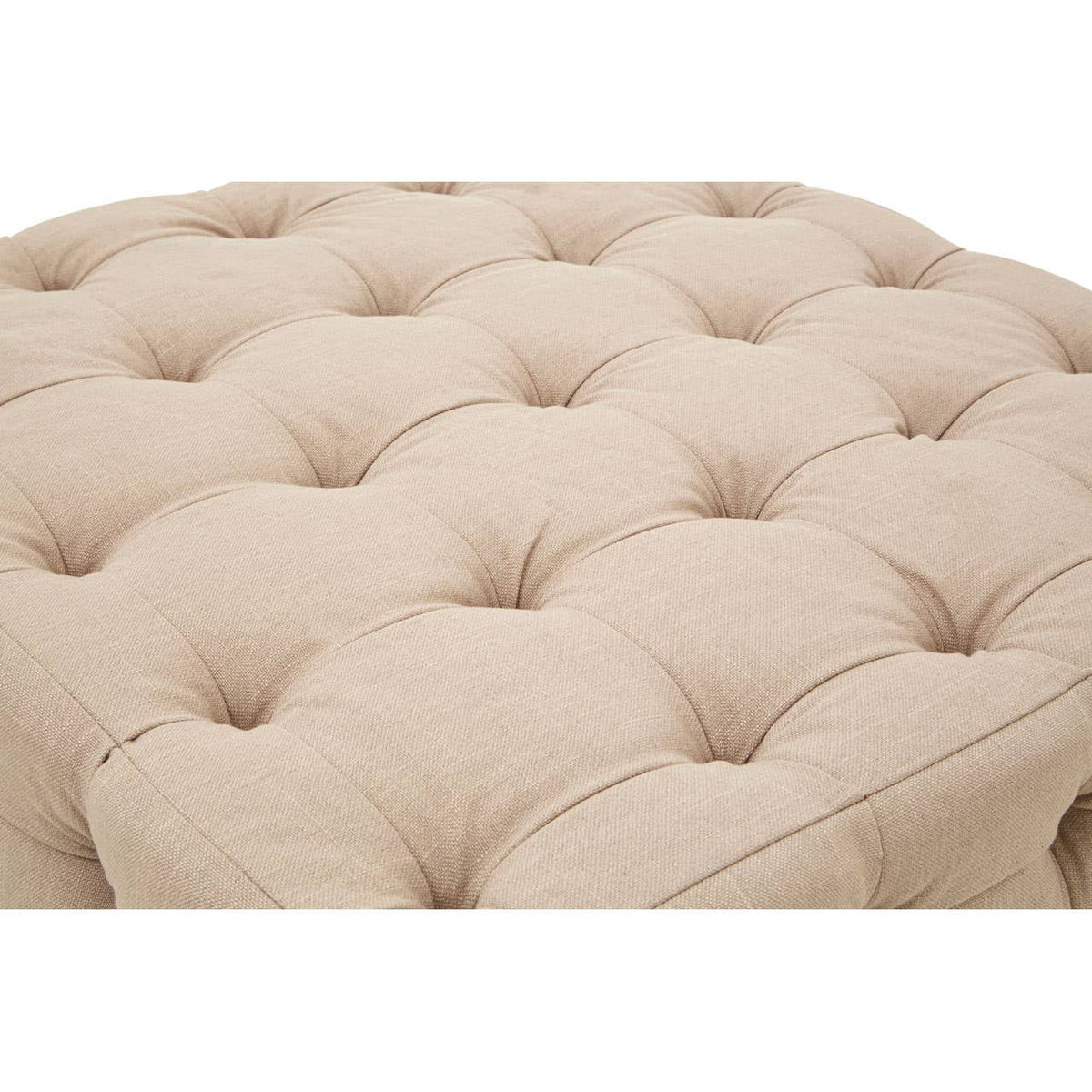 Stella Beige Linen Button Tufted Footstool.