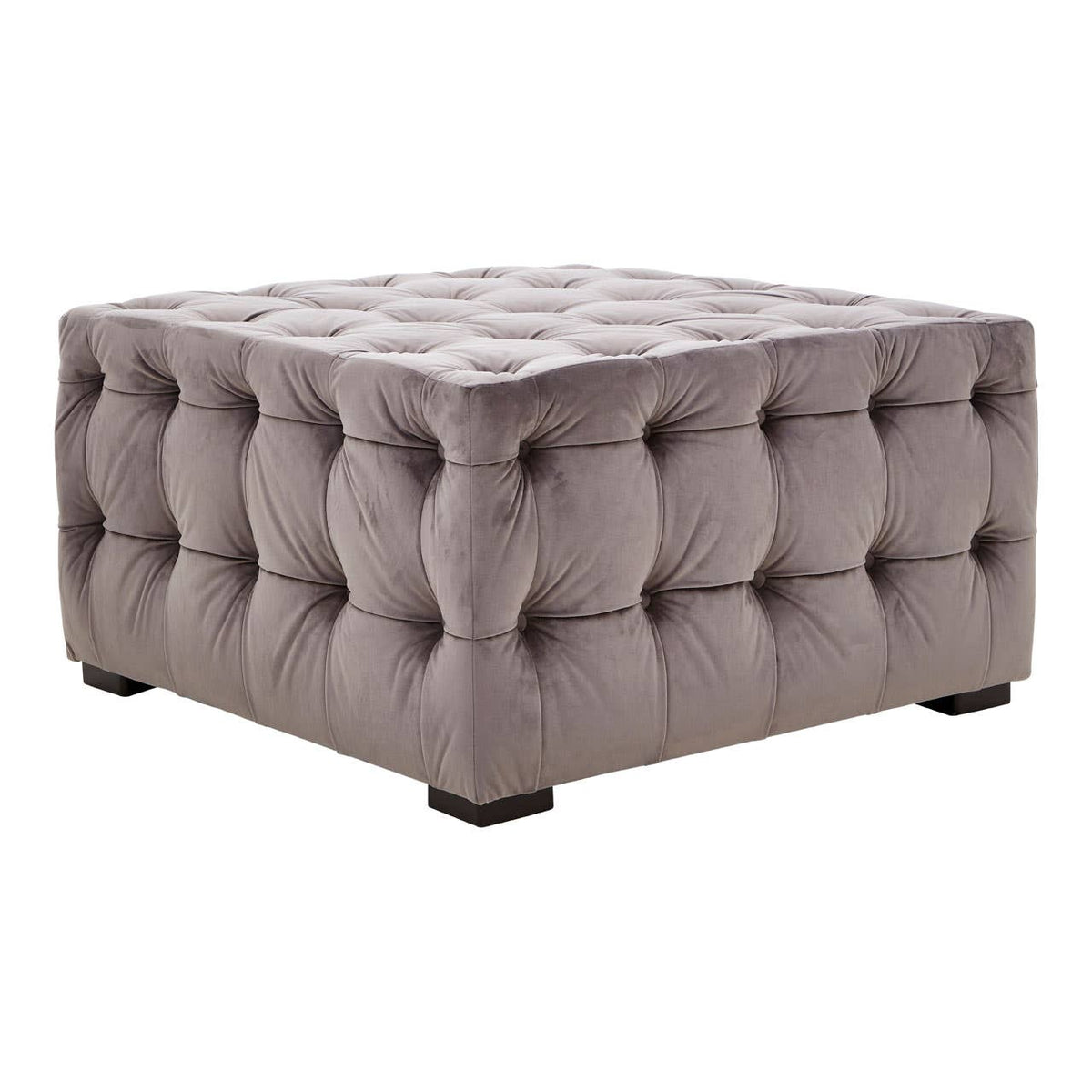 Stella Grey Velvet Button Tufted Footstool.
