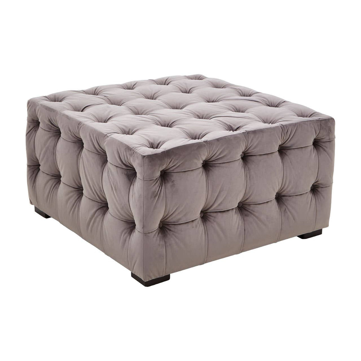 Stella Grey Velvet Button Tufted Footstool.
