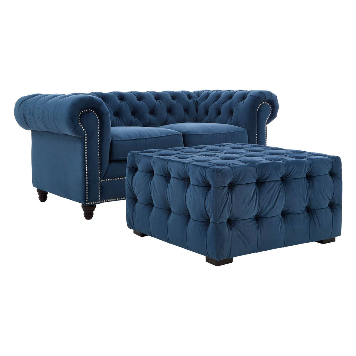 Stella Midnight Velvet Button Footstool.