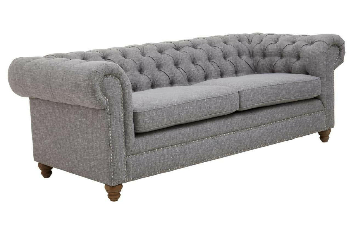 Stella Three Seat Grey Linen Sofa.
