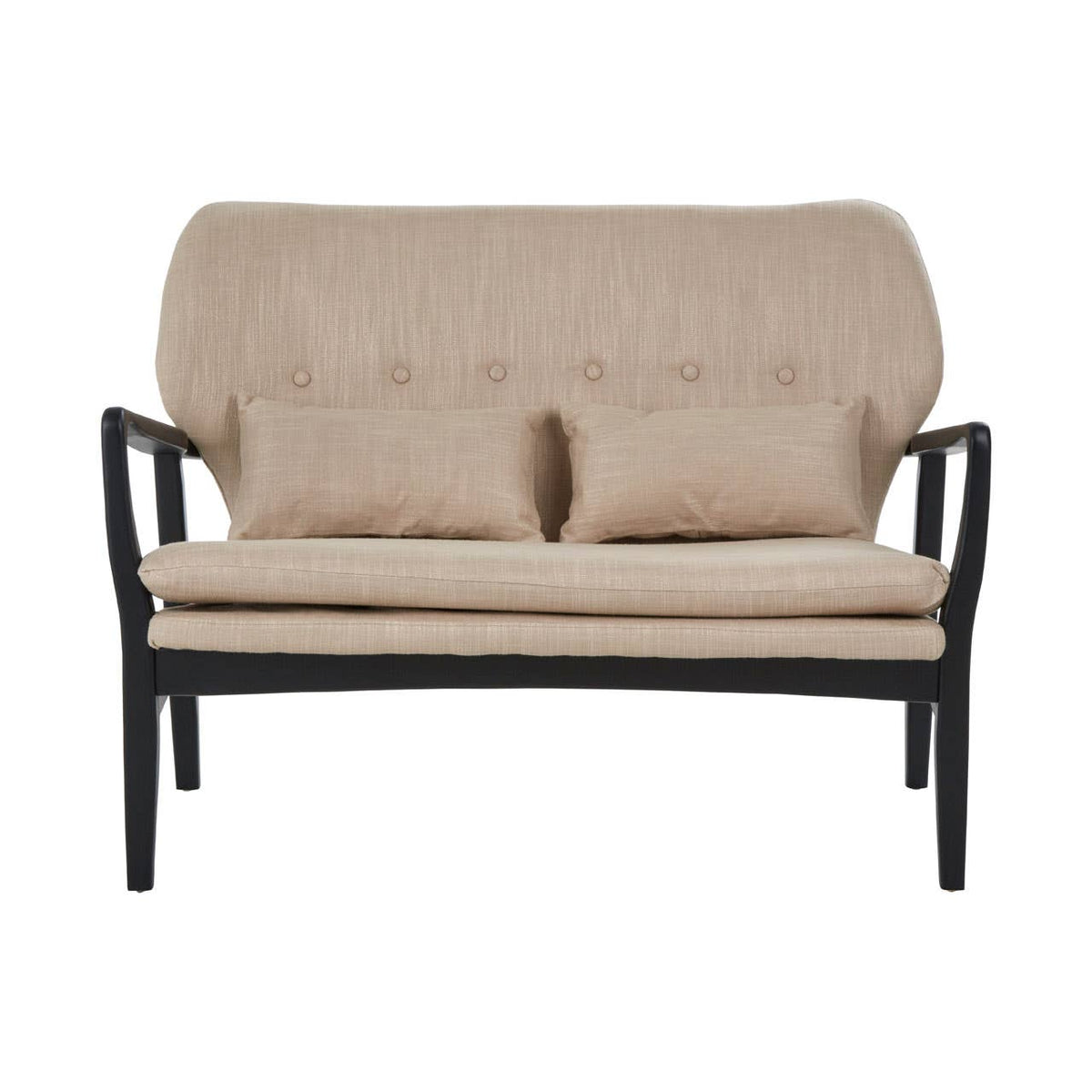 Stockholm 2 Seat Beige Sofa With Black Wood Frame.