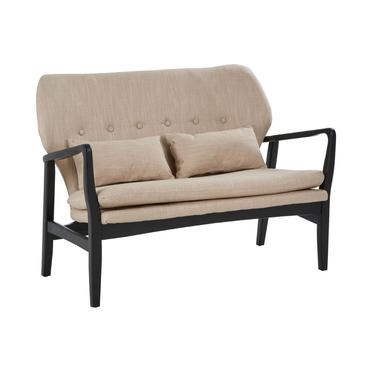 Stockholm 2 Seat Beige Sofa With Black Wood Frame.