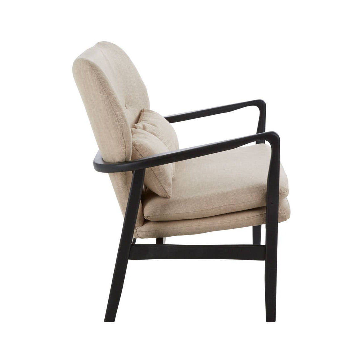 Stockholm 2 Seat Beige Sofa With Black Wood Frame.