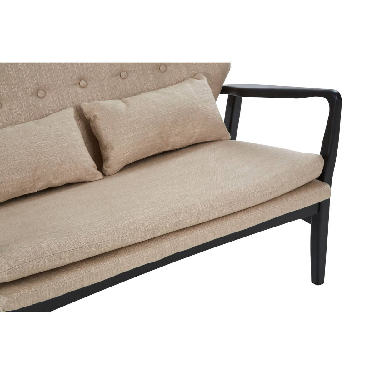 Stockholm 2 Seat Beige Sofa With Black Wood Frame.