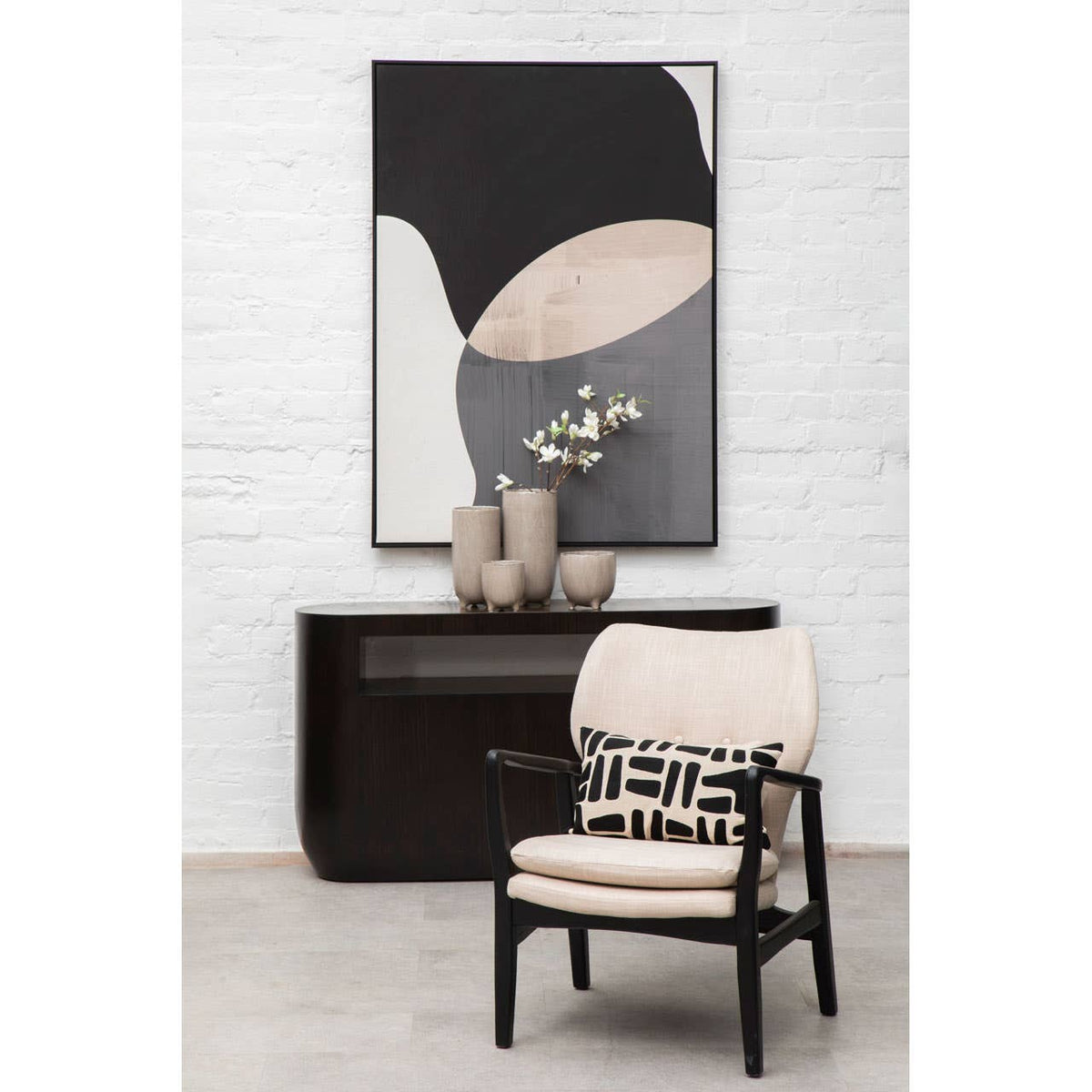 Stockholm Beige Chair With Black Wooden Frame.