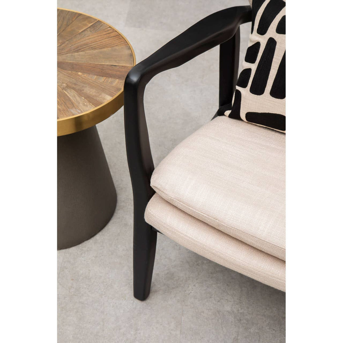 Stockholm Beige Chair With Black Wooden Frame.